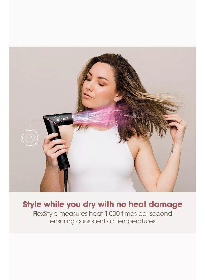 شارك جهاز تصفيف وتجفيف الشعر Shark FlexStyle® 5 في 1 مع حقيبة تخزين، قوي وخفيف الوزن، نظام تصفيف وتجفيف الشعر بالهواء باللونين الأسود والذهبي الوردي HDD440SM - Image 3